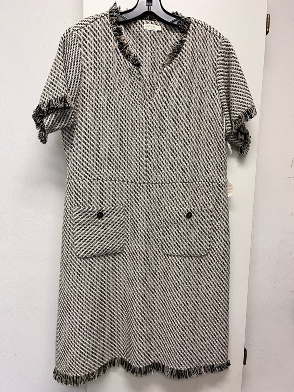 Spartina 449 Size 16 Frayed Trim Black and White Tweed Shift Dress NWT MSRP $168